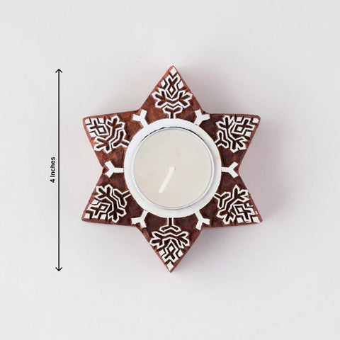 Snowflake Wooden Block Tea Light Holders Set of 2 - Eyaas