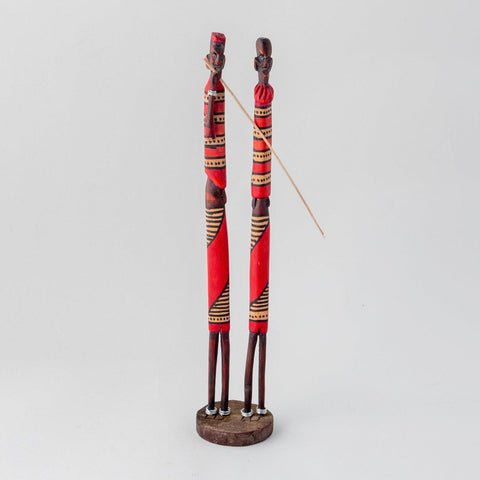 Wooden African Masai Tribal Pair - 12 Inches, Striped - Eyaas