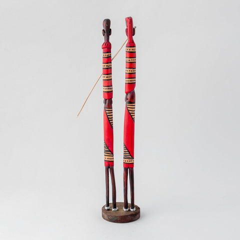 Wooden African Masai Tribal Pair - 12 Inches, Striped - Eyaas