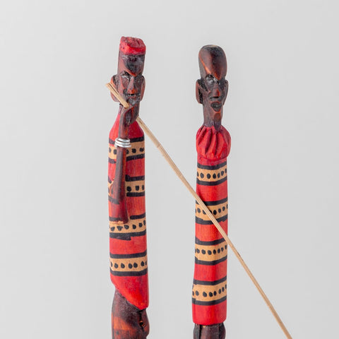 Wooden African Masai Tribal Pair - 12 Inches, Striped - Eyaas