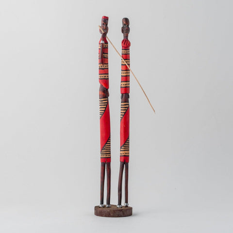 Wooden African Masai Tribal Pair - 12 Inches, Striped - Eyaas