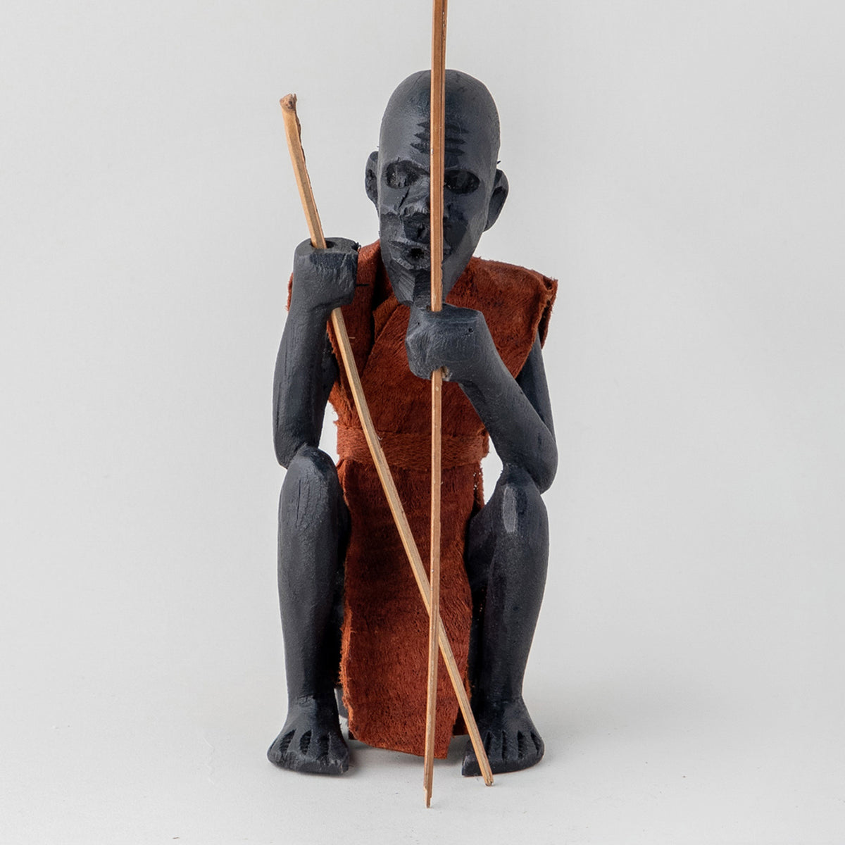 Wooden Sculpture of A Masaai Elder - Brown Clothing - 2.5x2.5x6 Inches