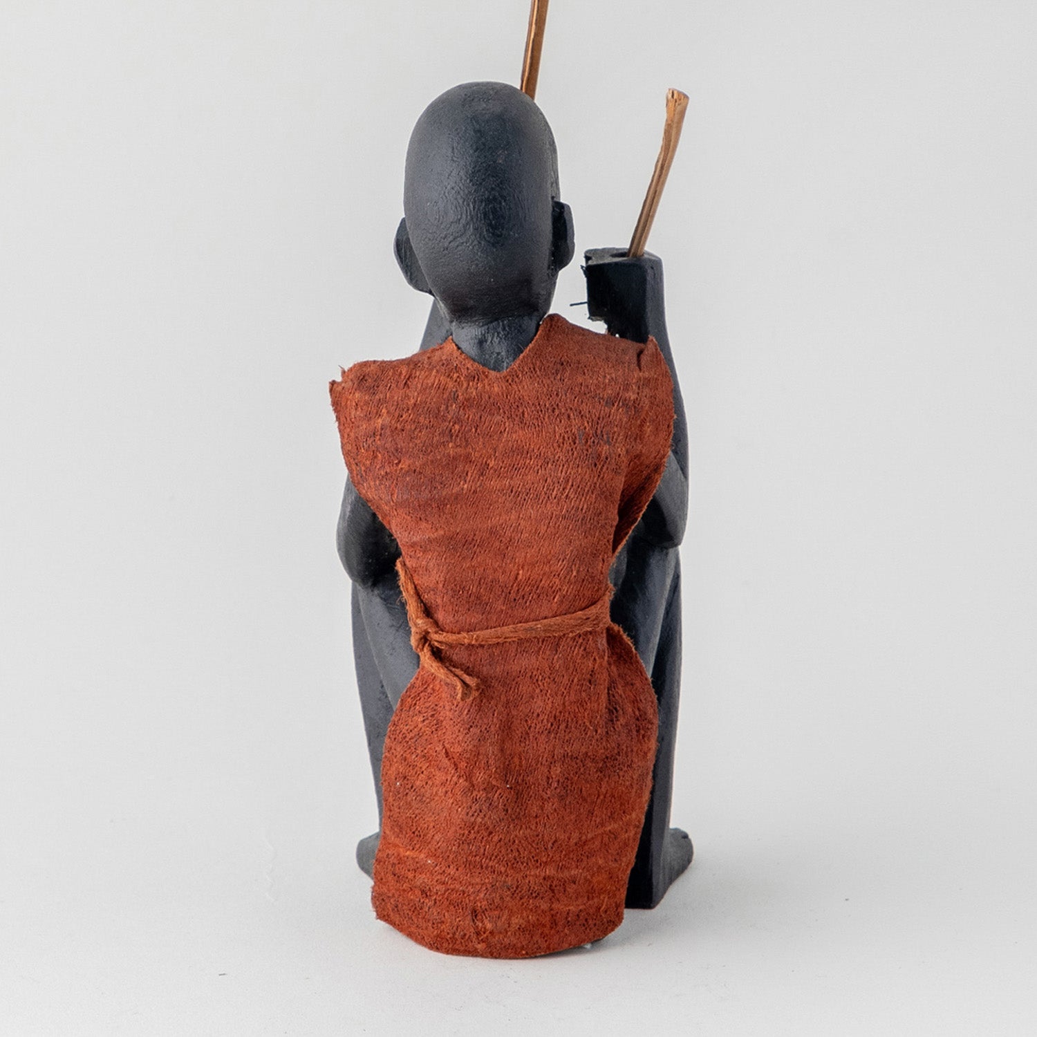 Wooden Sculpture of A Masaai Elder - Brown Clothing - 2.5x2.5x6 Inches