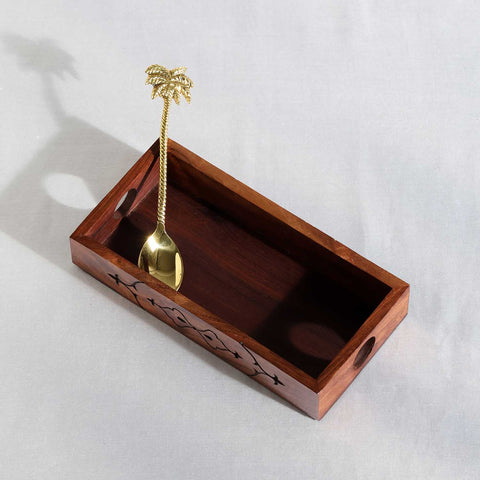 Mughal Sheesham Wood Hand-Carved Tray - Eyaas