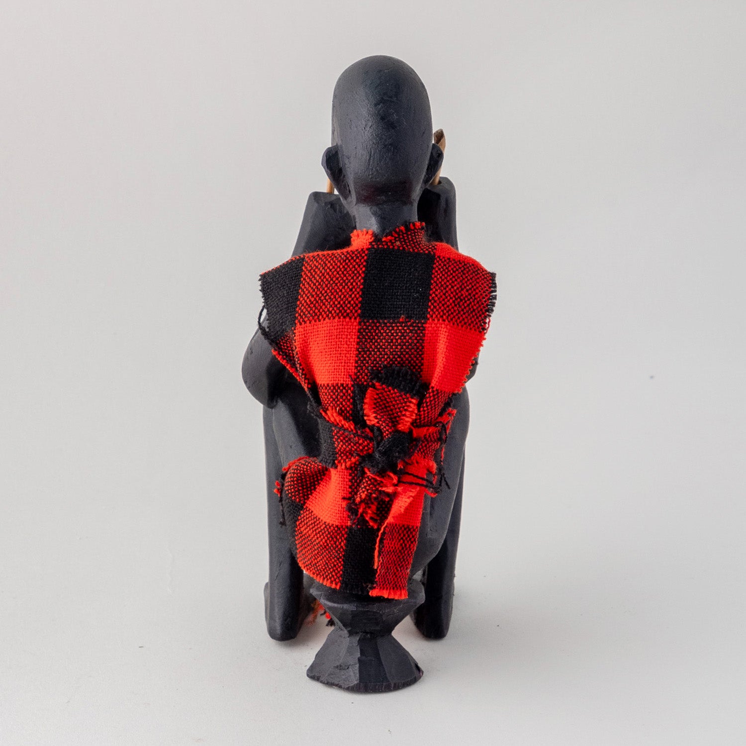 Wooden Statue of A Masai Elder - Checked Clothing - 3x2.5x7 Inches