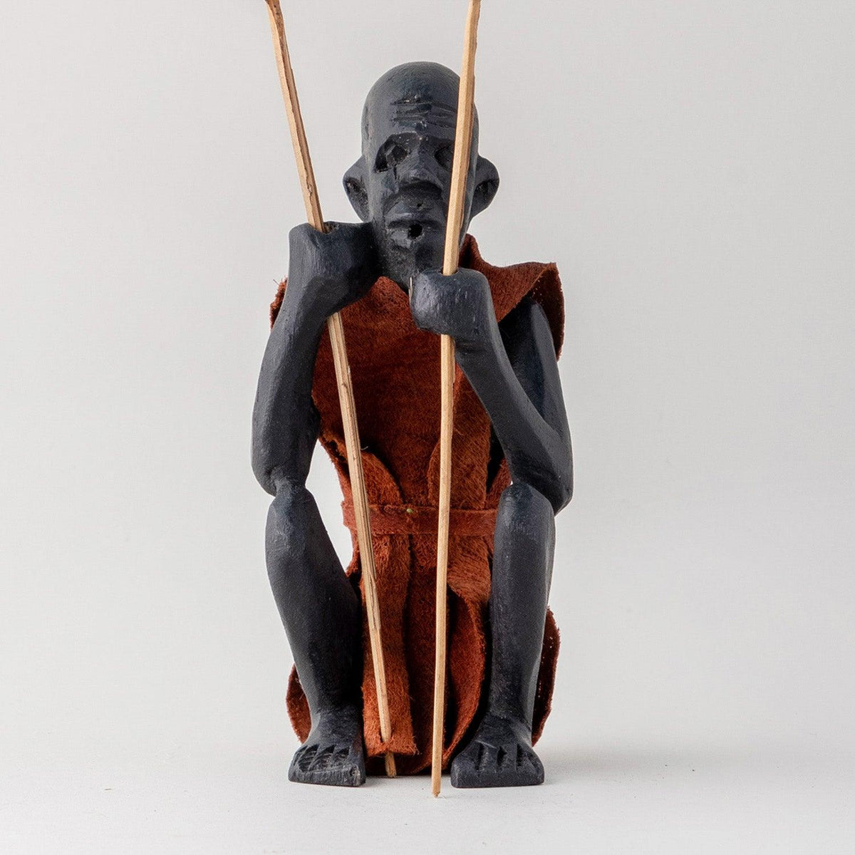 Wooden Sculpture of A Masai Elder - Brown Clothing - 2.5x2.5x6 Inches - Eyaas