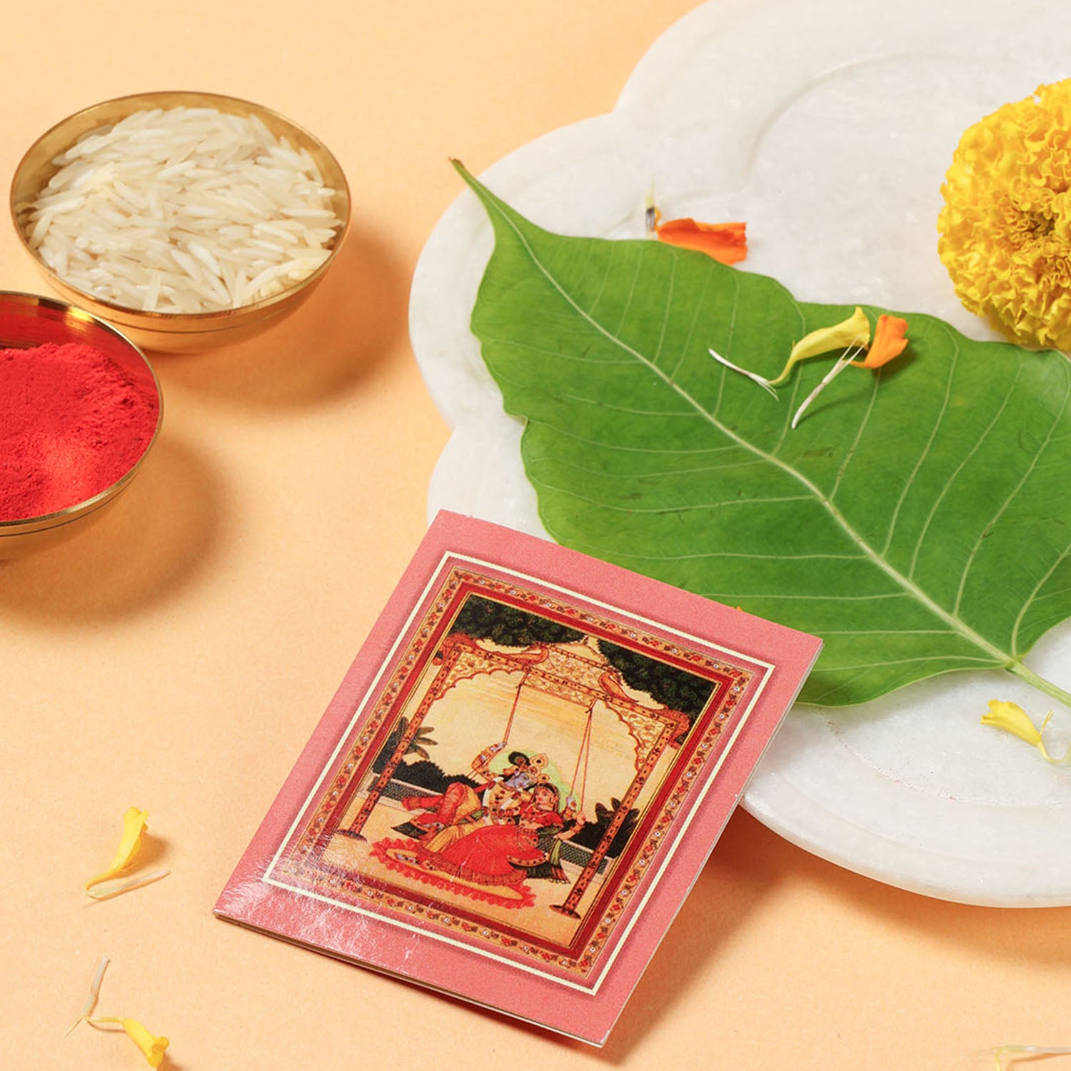 1 Quilled Rakhi, Crochet Toy & Roli Tika Gift Set, Peacock