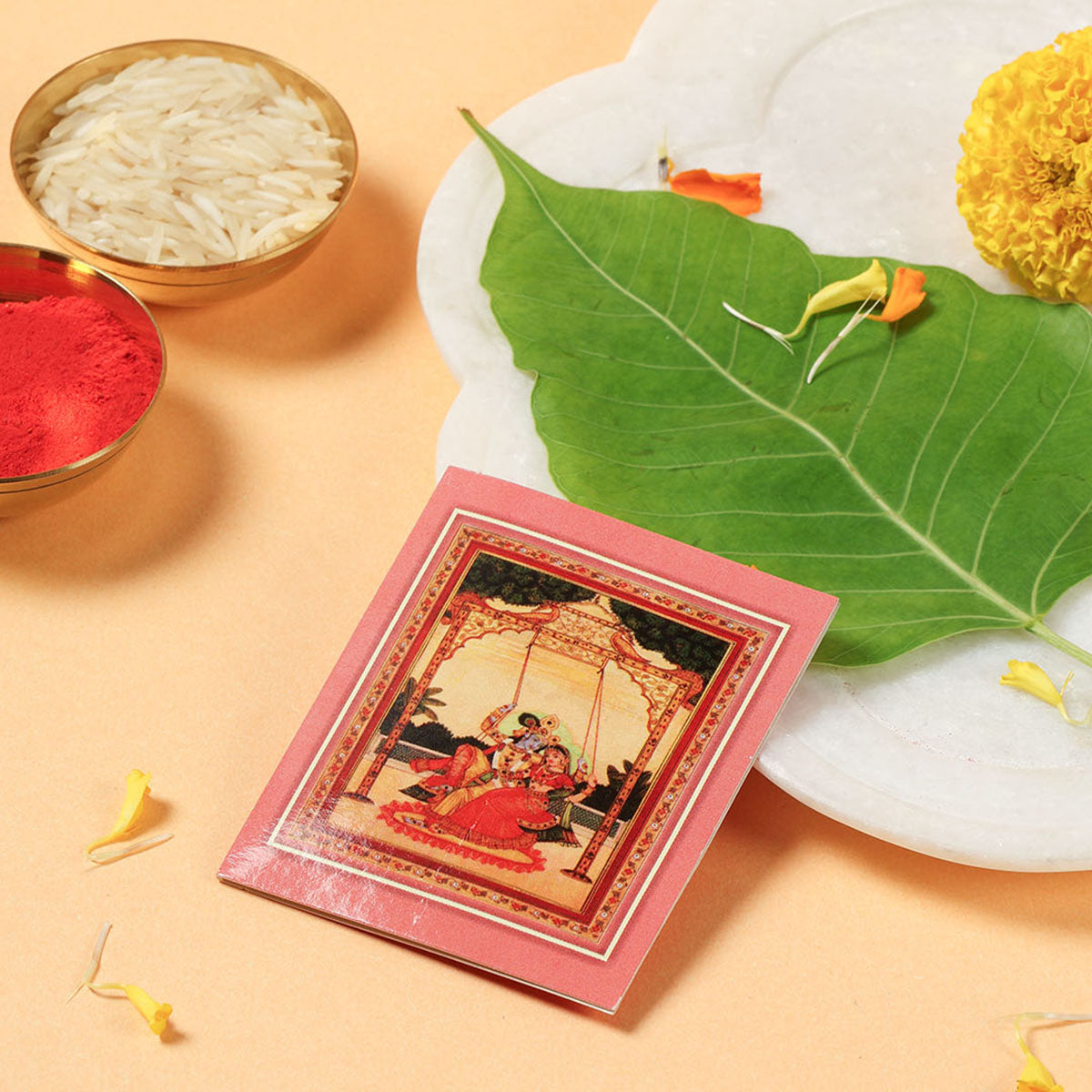 1 Quilled Rakhi, Crochet Toy & Roli Tika Gift Set, Flower