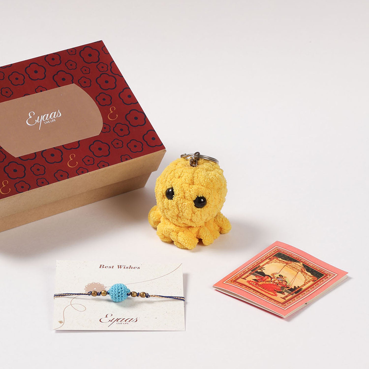 1 Crochet Ball Rakhi, Crochet Toy & Roli Tika Gift Set