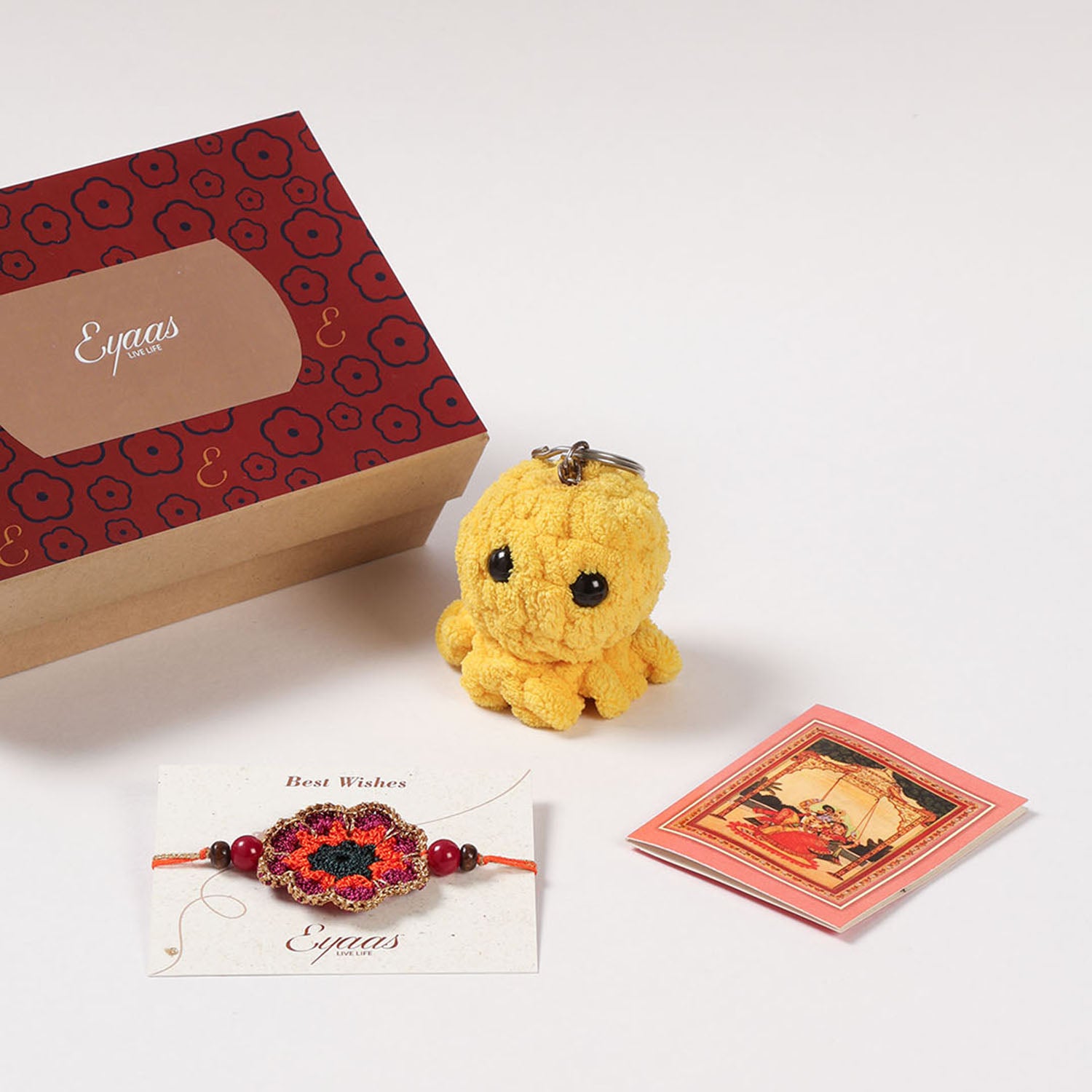 1 Crochet Rakhi, Crochet Toy & Roli Tika Gift Set, Sunflower