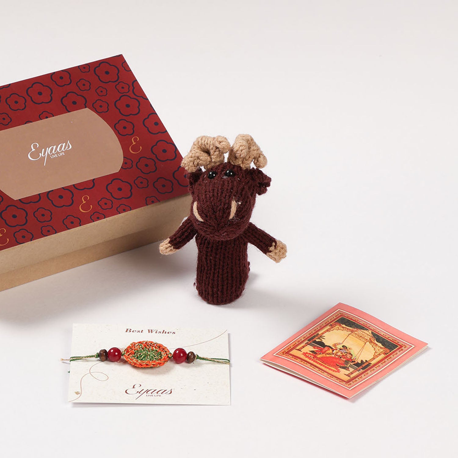1 Crochet Rakhi, Crochet Toy & Roli Tika Gift Set, Flower