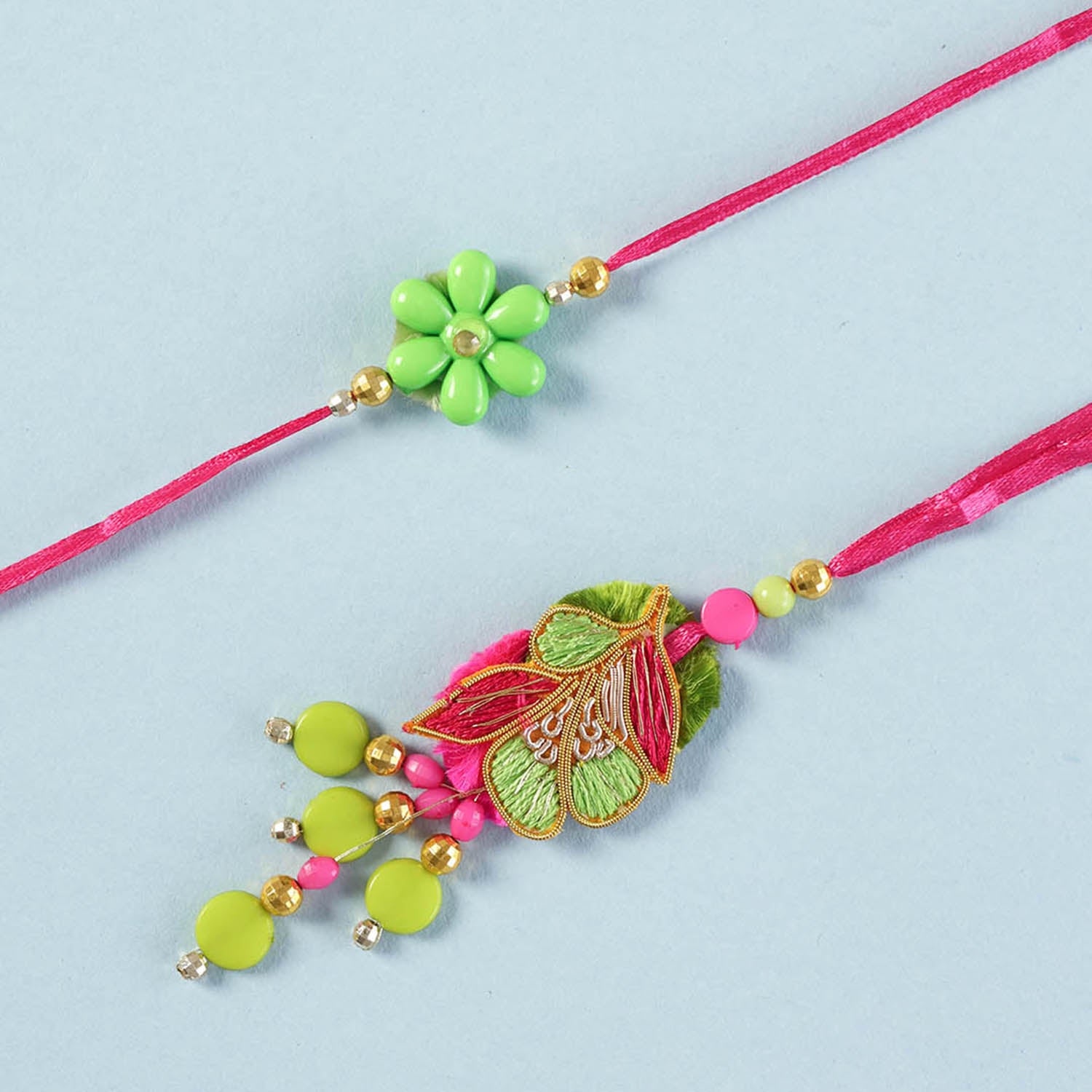Flower Rakhi and Lumba Set with Roli Tika
