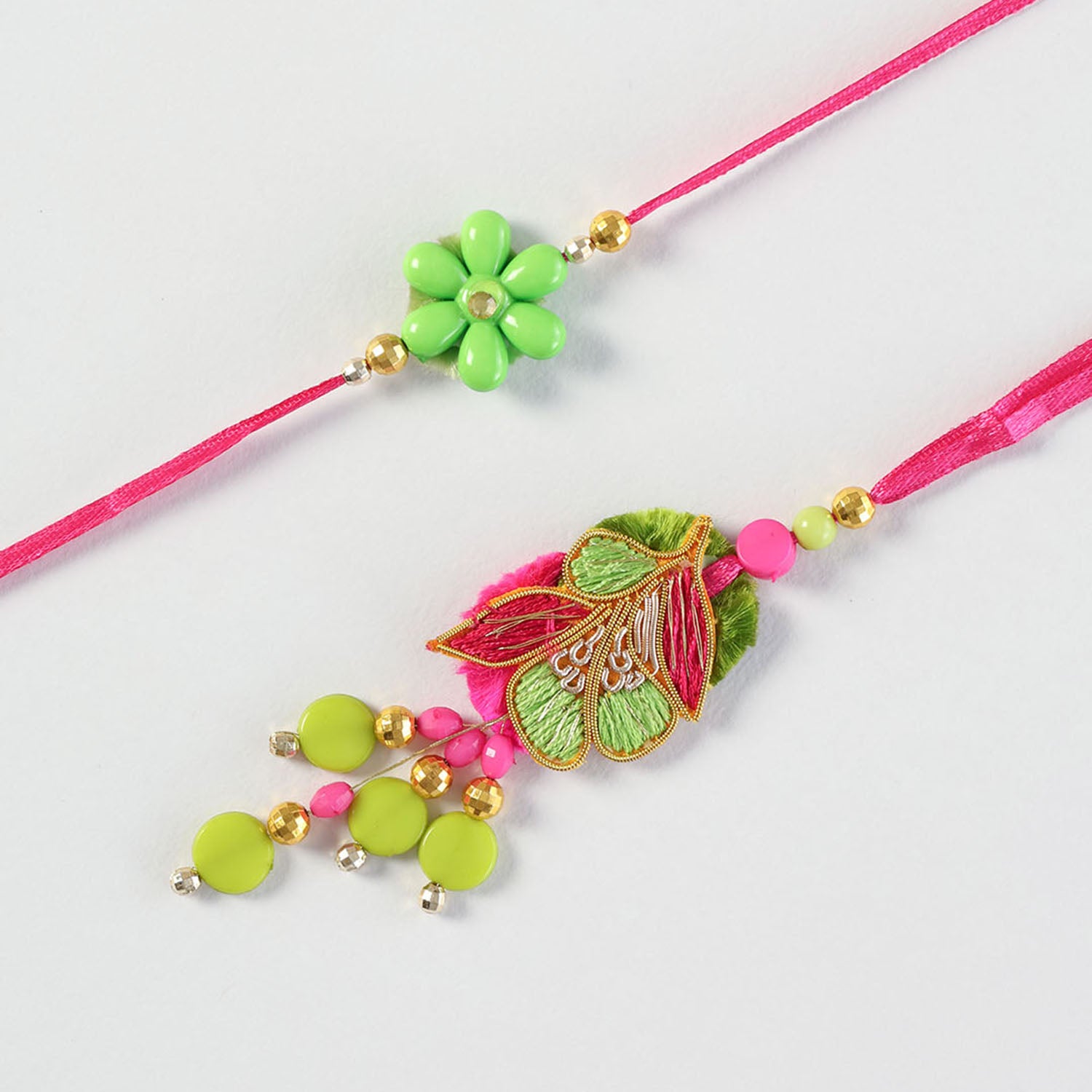 Flower Rakhi and Lumba Set with Roli Tika