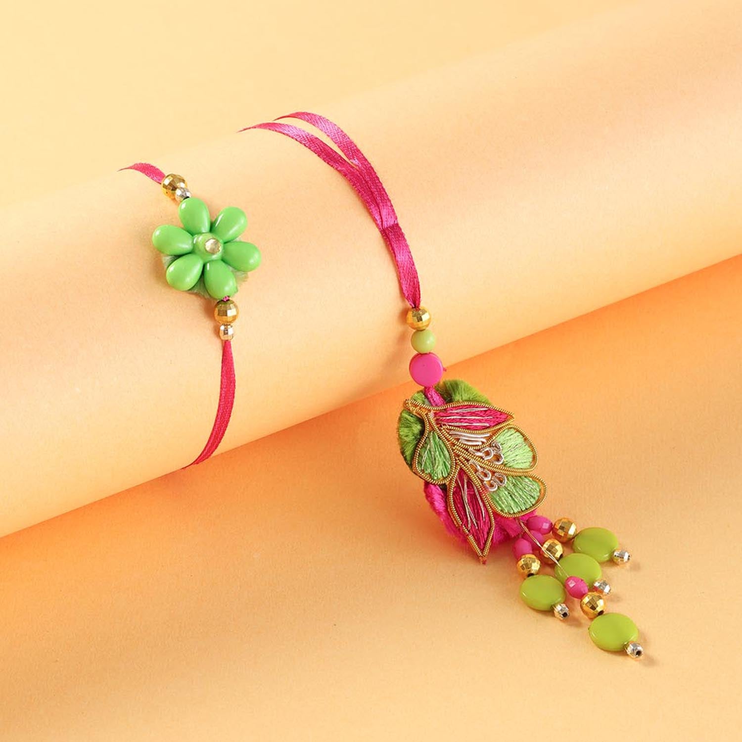 Flower Rakhi and Lumba Set with Roli Tika