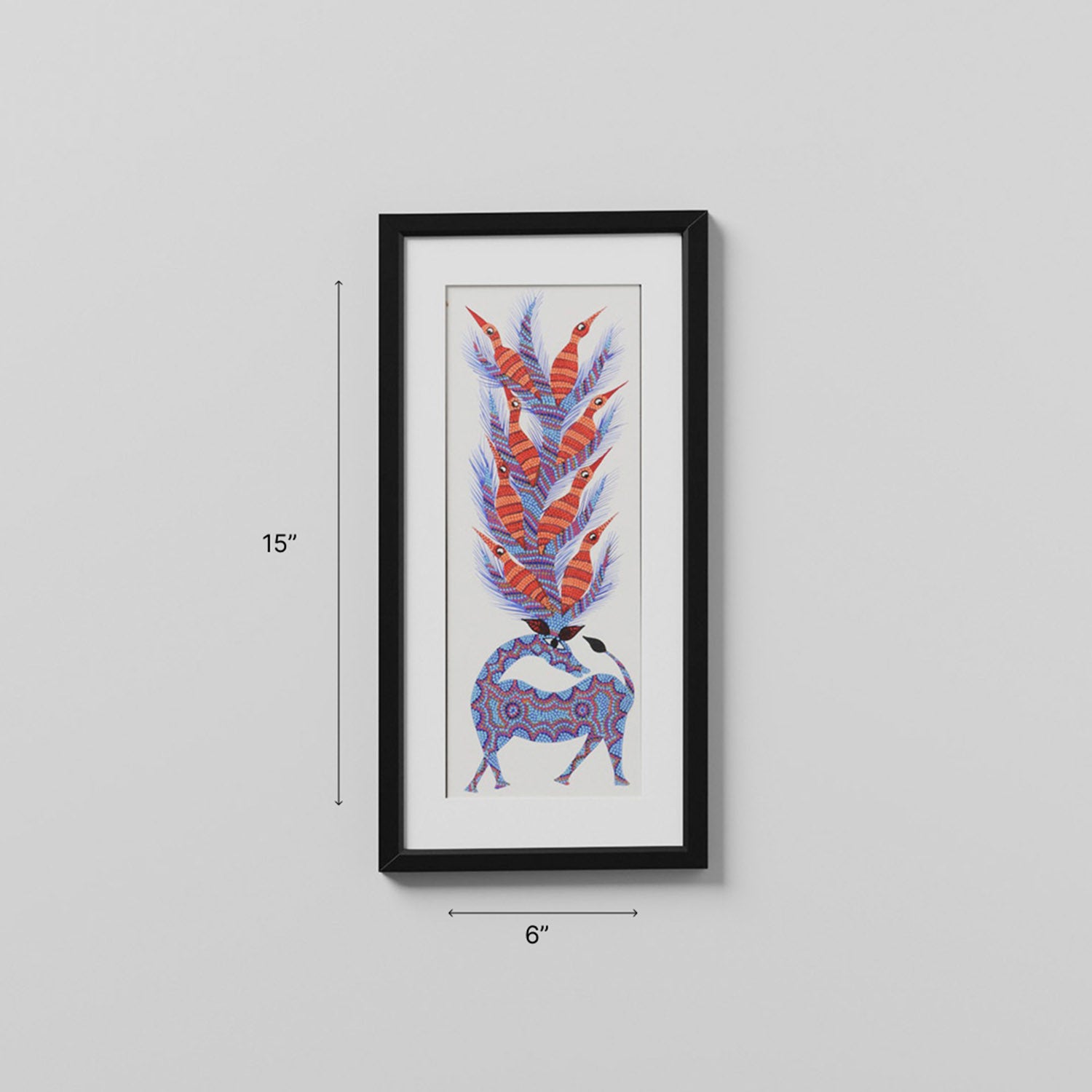 Barasinha Bhil Painting, Blue & Orange