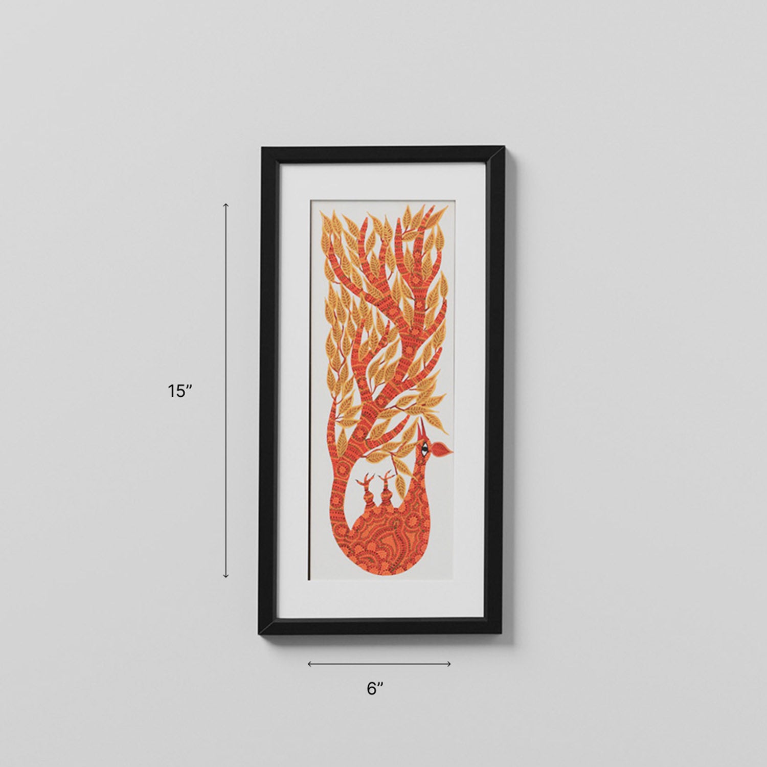 Peacock Tree of Life - Bhil Painting, Orange
