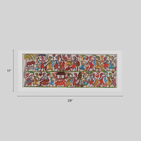 Santhal Painting Festival Celebration, 29x11 Inches - Eyaas