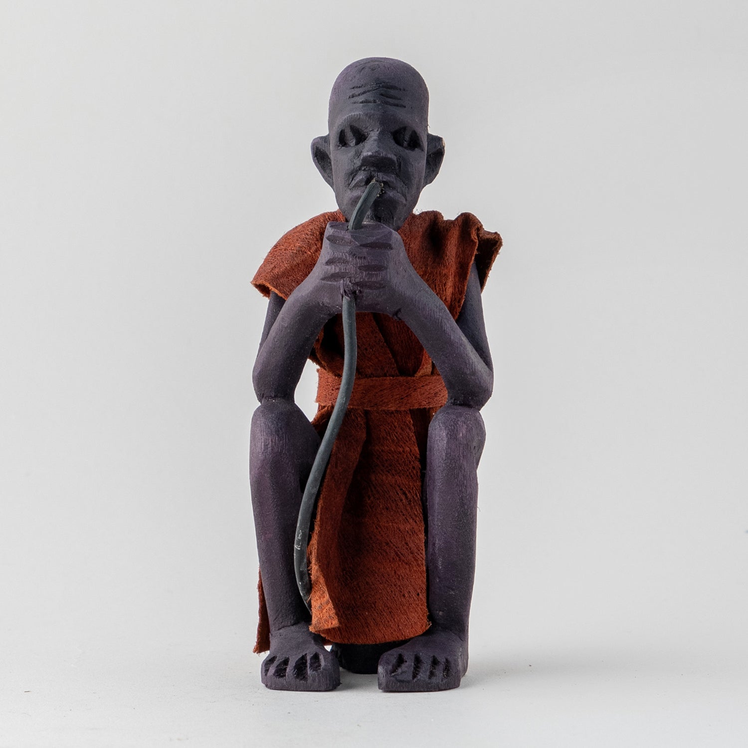 Wooden Sculpture of A Masai Elder Brown Clothing - 2x2.25x6 Inches