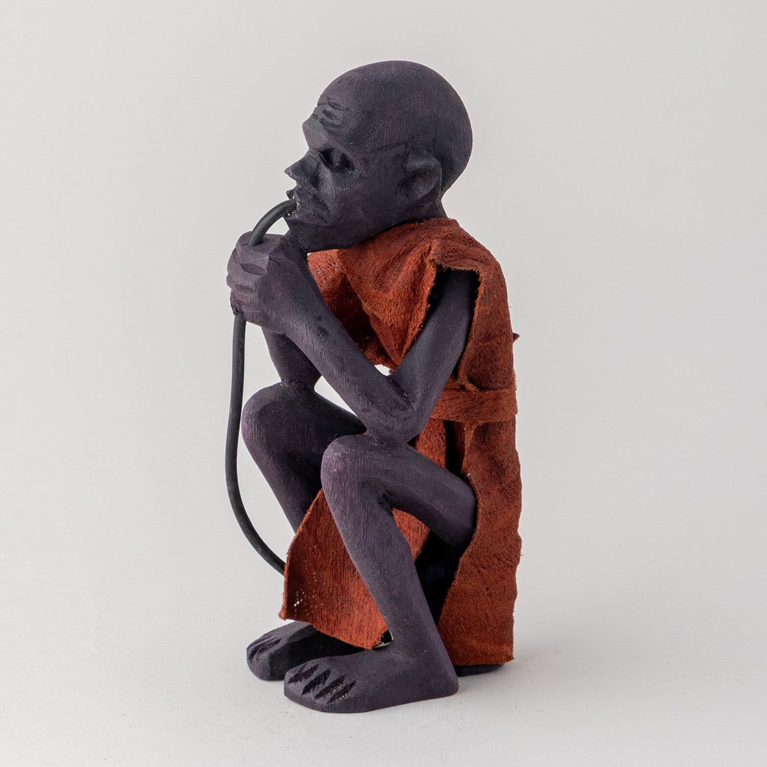 Wooden Sculpture of A Masai Elder Brown Clothing - 2x2.25x6 Inches