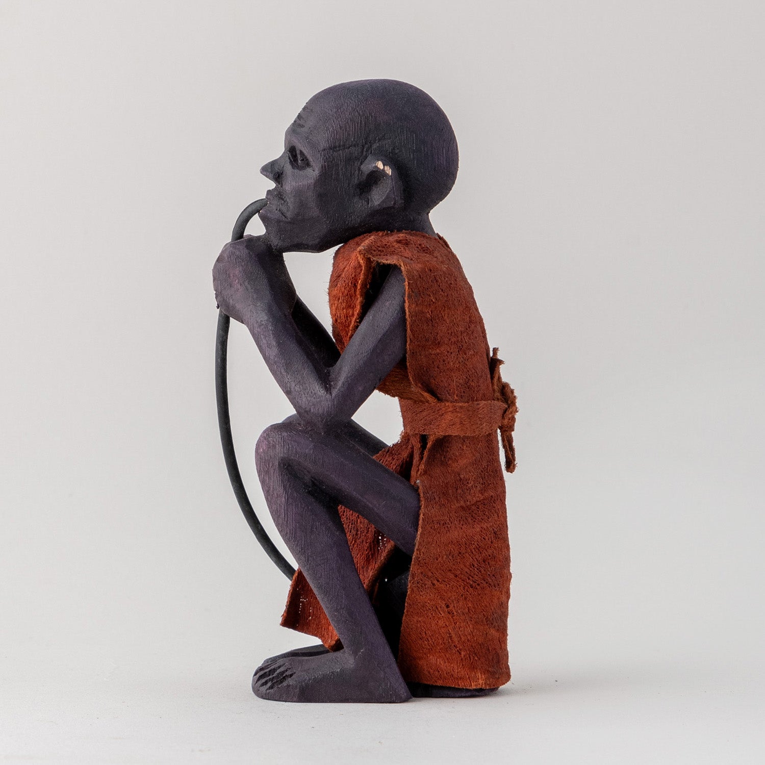 Wooden Sculpture of A Masai Elder Brown Clothing - 2x2.25x6 Inches