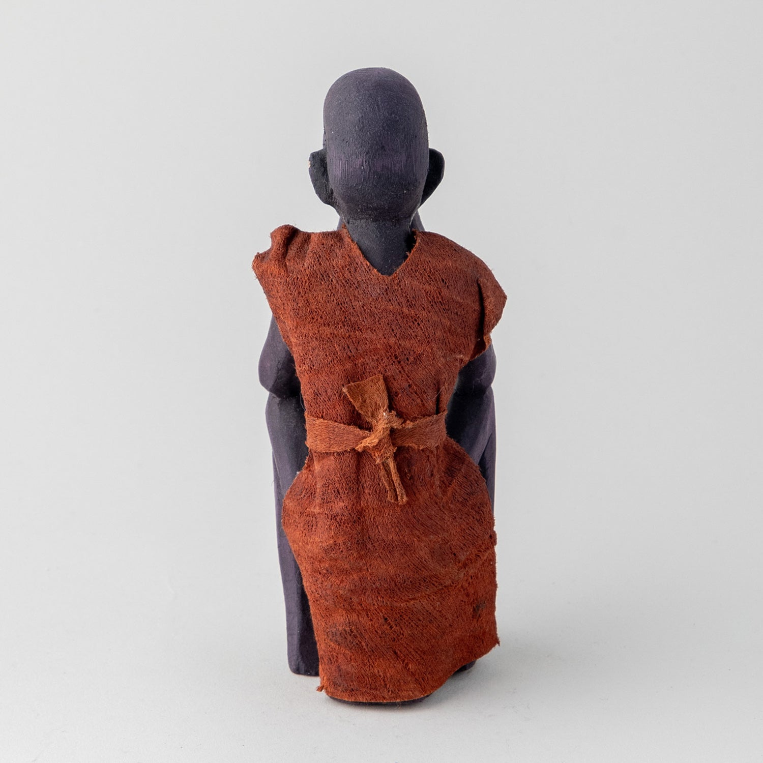 Wooden Sculpture of A Masai Elder Brown Clothing - 2x2.25x6 Inches