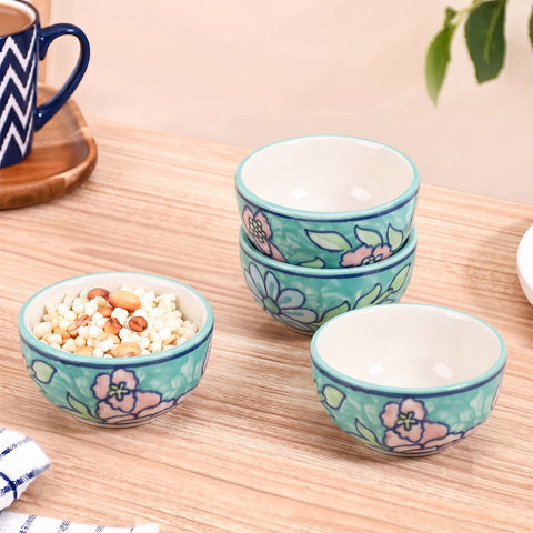Hand Painted Ceramic Katori 2x4 Turquoise