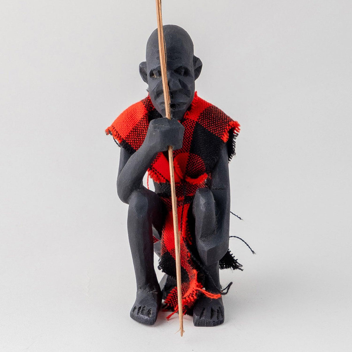 Wooden Statue of A Masai Man Checked Clothing - 3x2x6 Inches - Eyaas