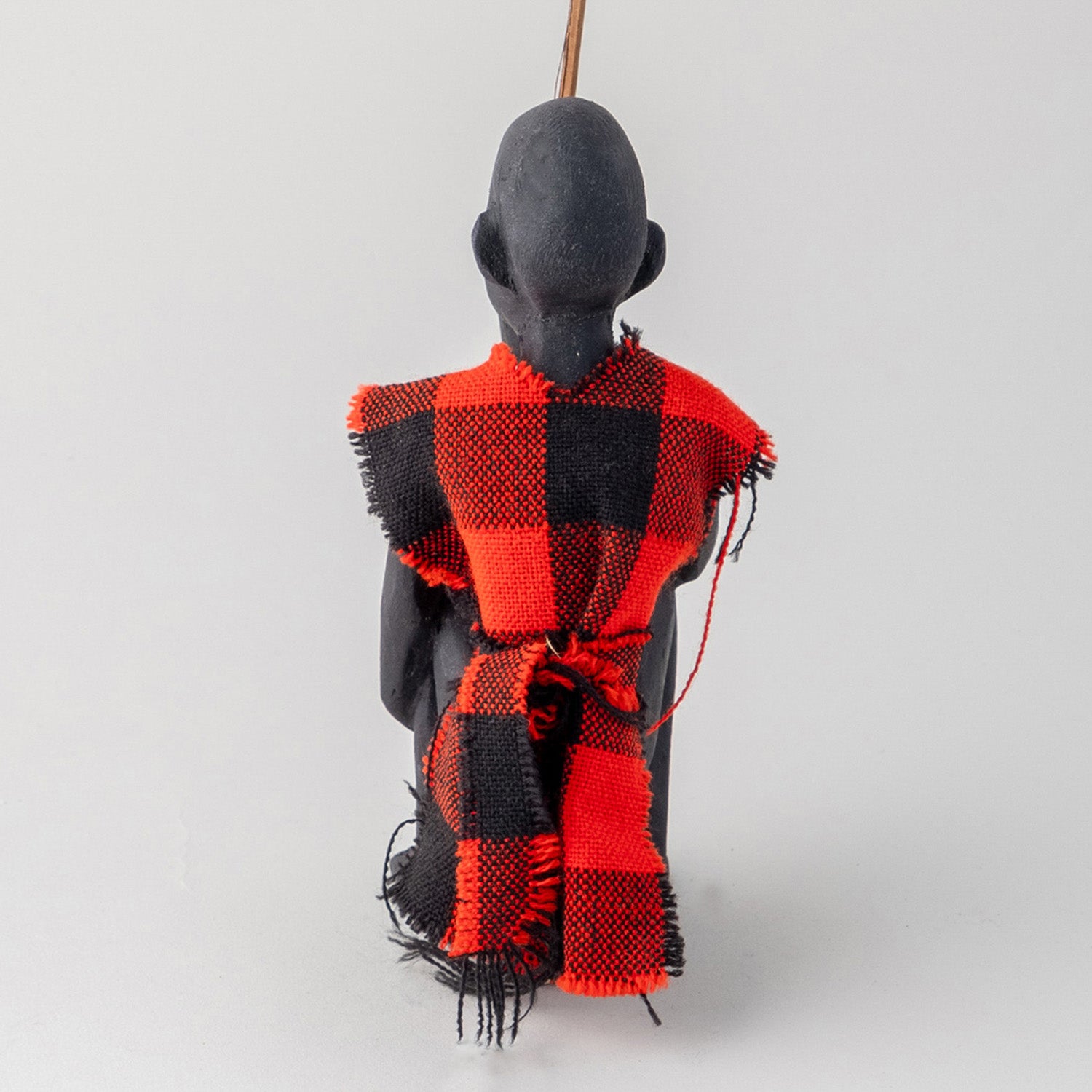 Wooden Statue of A Masai Man Checked Clothing - 3x2x6 Inches