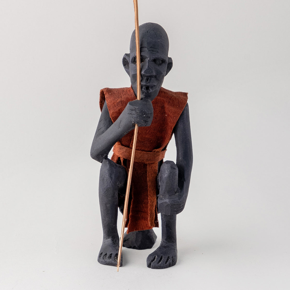 Wooden Sculpture of A Masai Man - Brown Clothing - 3x2.25x7 Inches