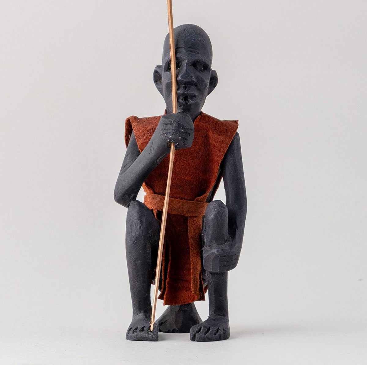 Wooden Sculpture of A Masai Man - Brown Clothing - 3x2.25x7 Inches - Eyaas