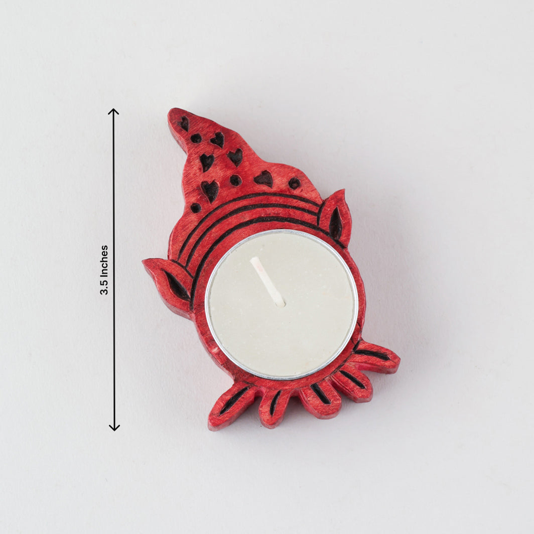 Hand Craved Wooden Christmas T-Light Holder - Set of 3