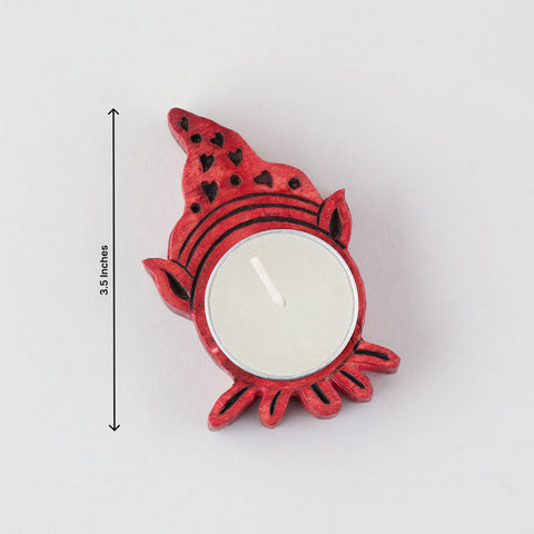 Hand Craved Wooden Christmas T-Light Holder - Set of 3