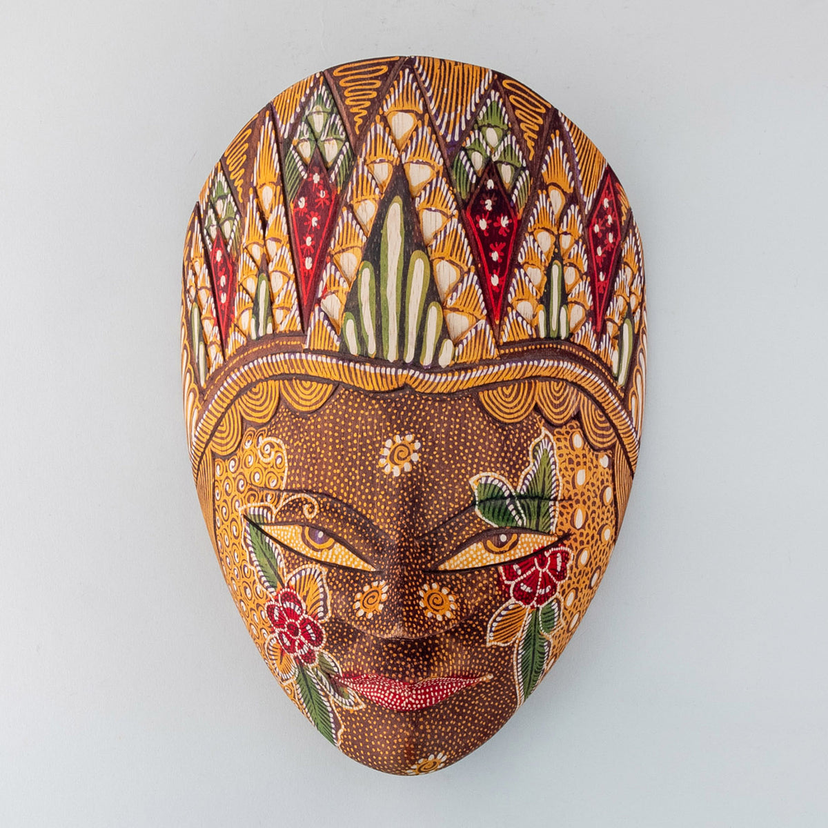 Indonesian Batik Wooden Mask - 11.5x8 Inches