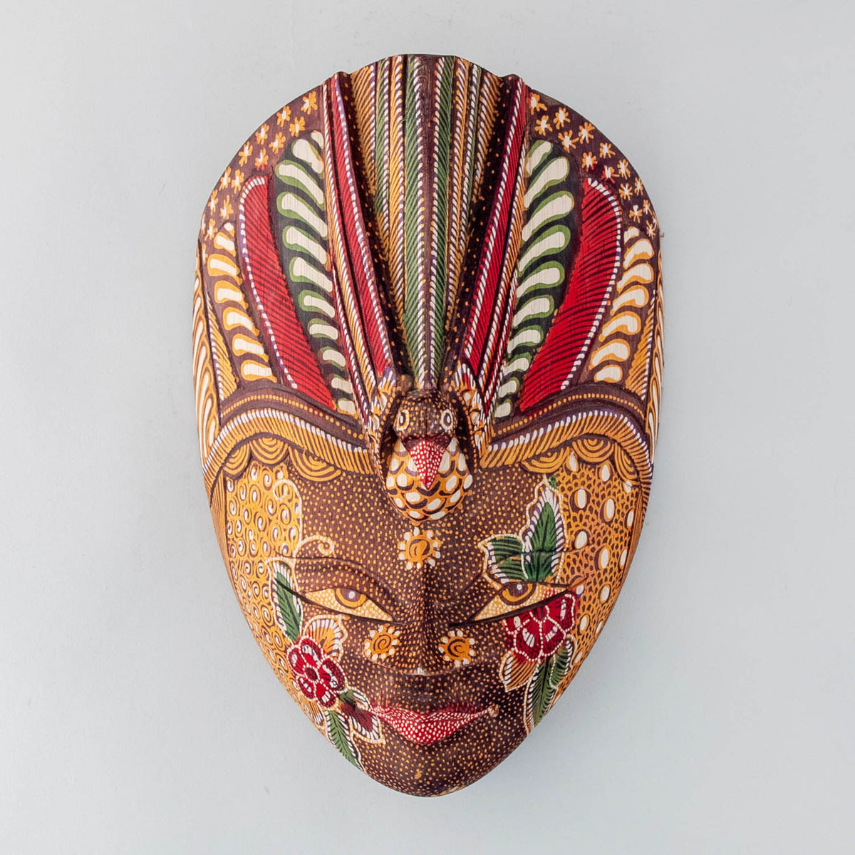 Indonesian Batik Wooden Mask - 11.5x8 Inches