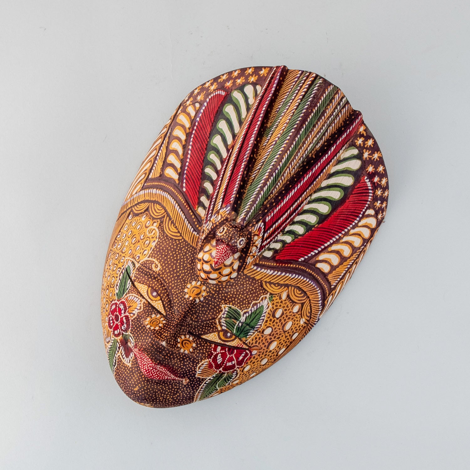 Indonesian Batik Wooden Mask - 11.5x8 Inches