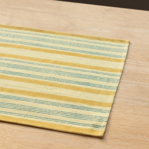 Yellow & Blue Striped Block Printed Table Mats - Eyaas