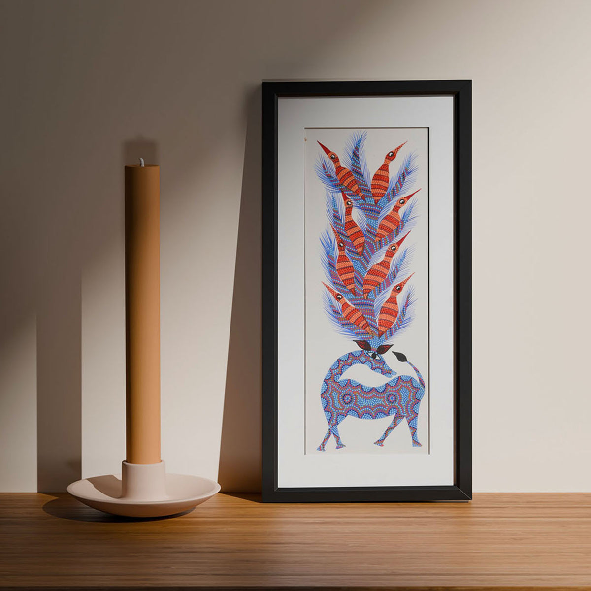 Barasinha Bhil Painting, Blue & Orange