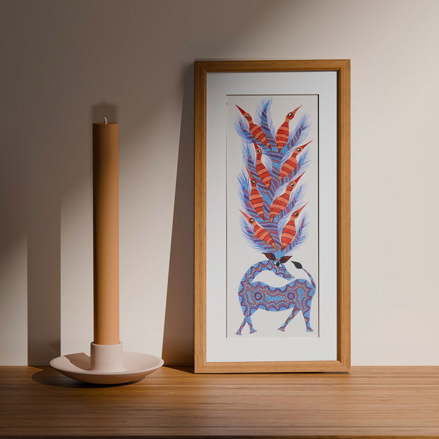 Barasinha Bhil Painting, Blue & Orange