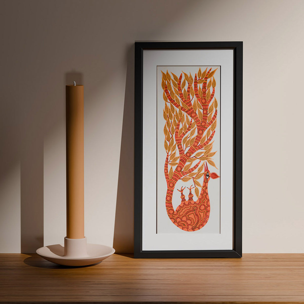 Peacock Tree of Life - Bhil Painting, Orange