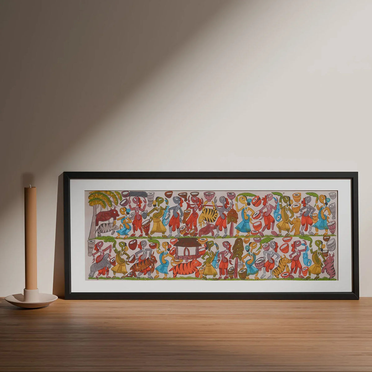 Santhal Painting Festival Celebration, 29x11 Inches - Eyaas