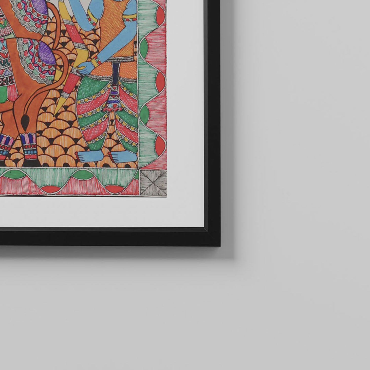 Madhubani Krishna with Cows, 22x15 Inches