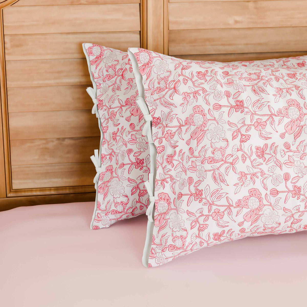 Pink & Red Floral Block Print Pillow Cover Set of 2