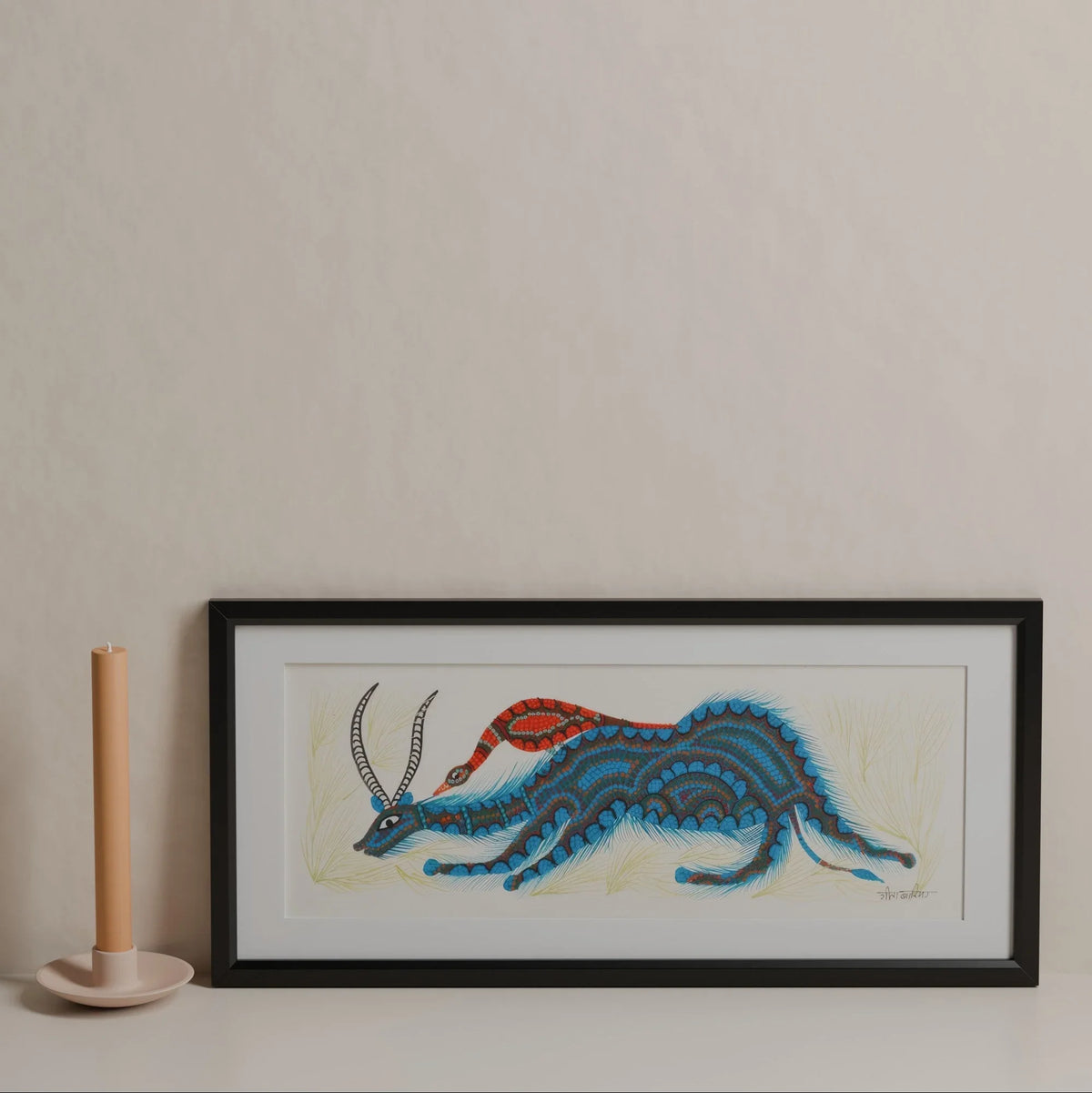 Bhil Pithora Painting, Electric Blue & Saffron - Eyaas