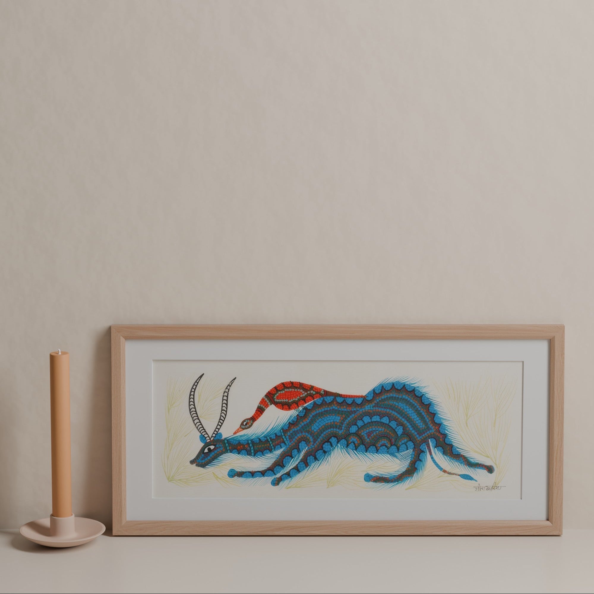 Bhil Pithora Painting,  Electric Blue & Saffron
