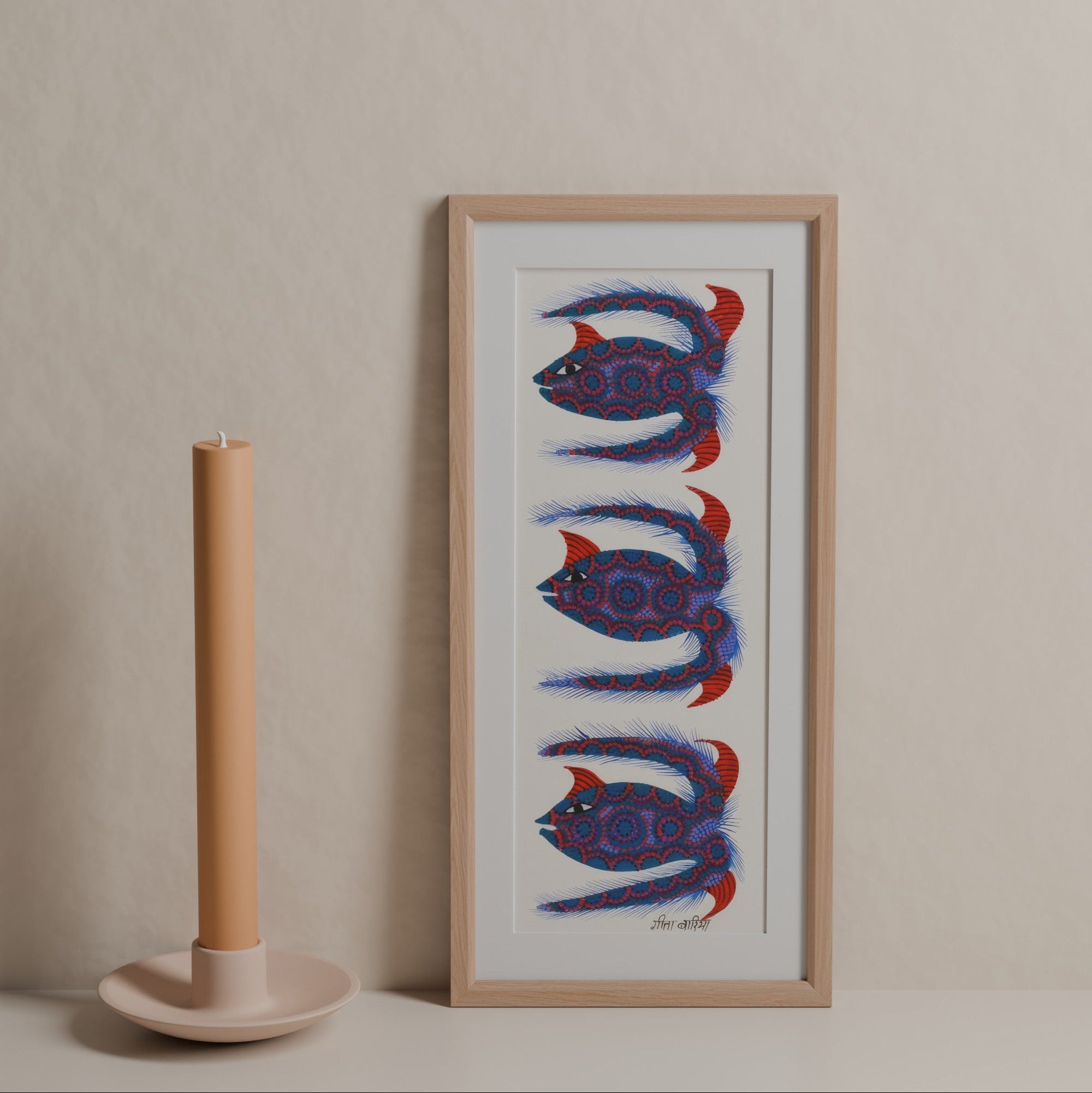 Bhil Pithora Painting, Tribal art, Blue & Red