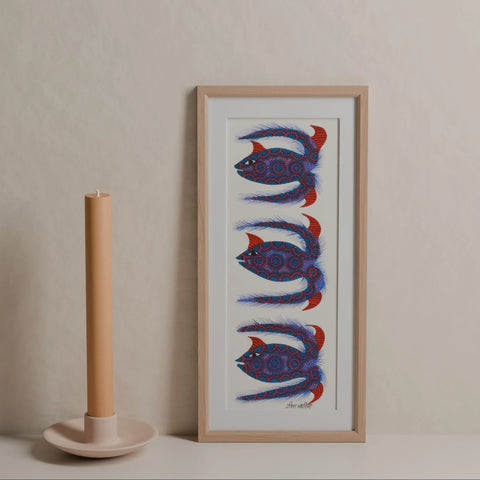 Bhil Pithora Painting, Tribal art, Blue & Red - Eyaas