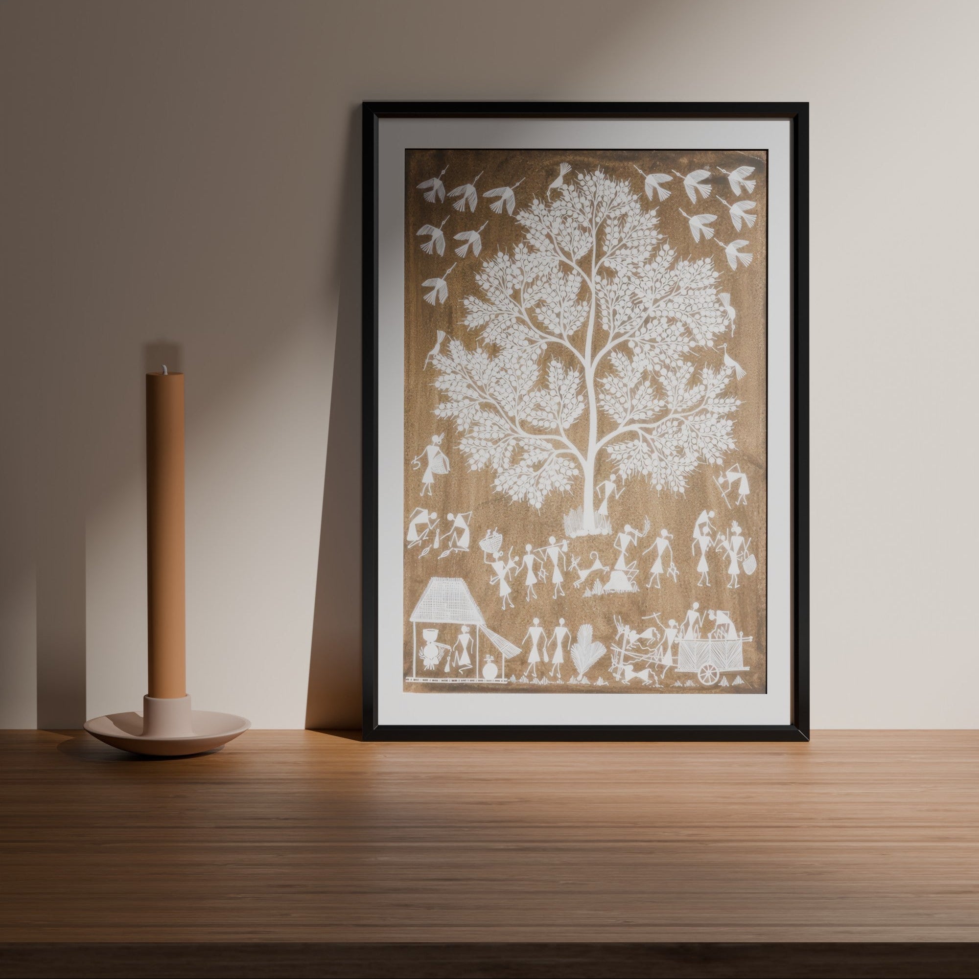 Busy Day Warli Tree of Life Painting, 17x21