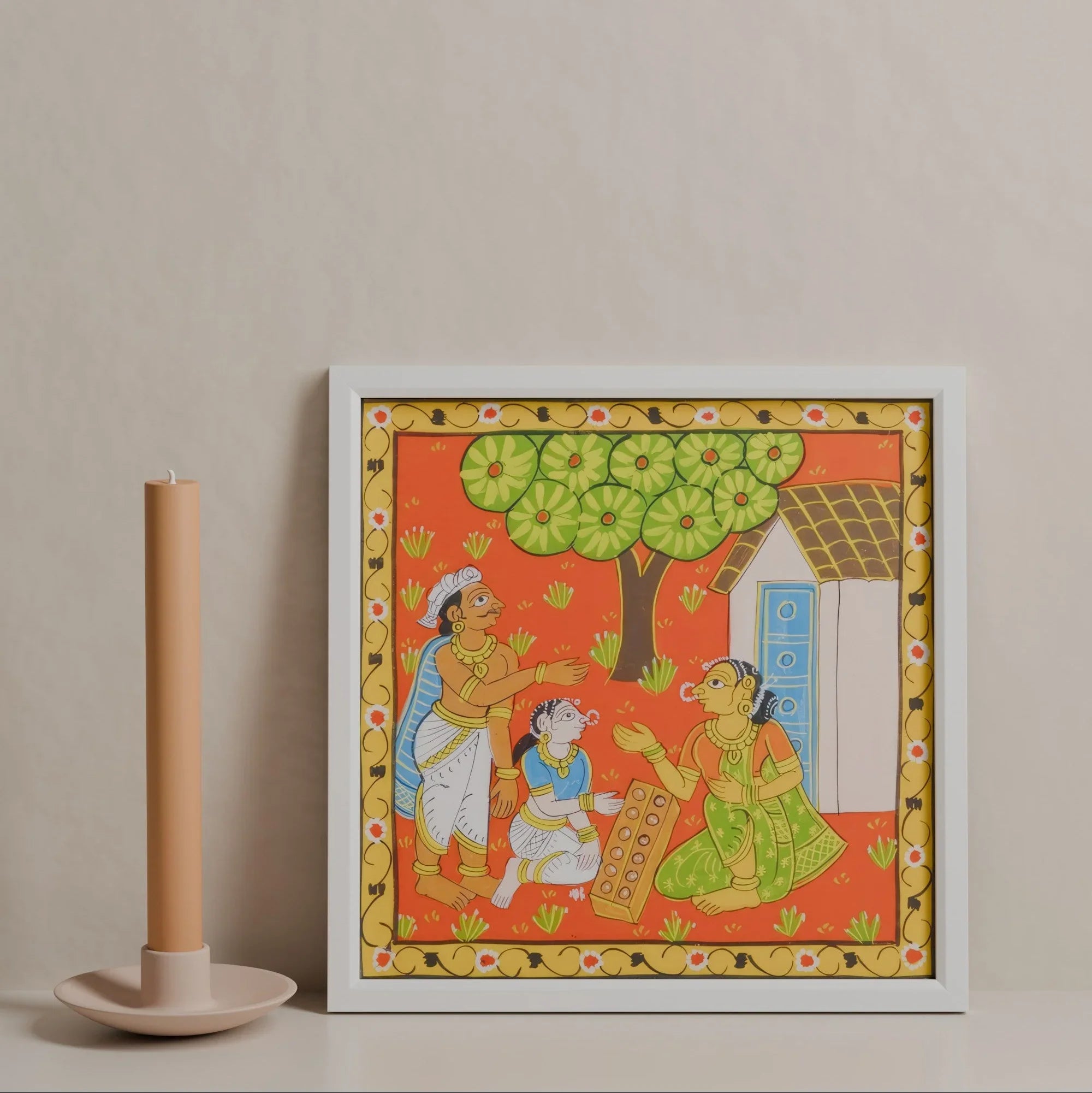Cheriyal Painting & Family Playing A Game 11.5x11.5 - Eyaas