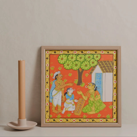 Cheriyal Painting & Family Playing A Game 11.5x11.5 - Eyaas
