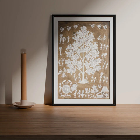 Daily Life Warli Tree of Life Painting 17x21 - Eyaas